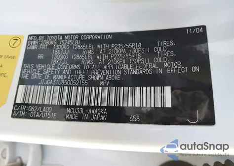 2005 Lexus Rx 330 from USA, damaged, VIN JTJGA31U850052155